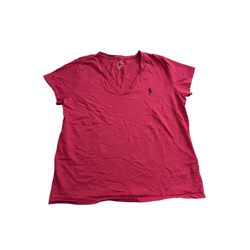 Polo Ralph Lauren T-Shirt Womens Large Magenta Pink Excellent V-Neck Cotton